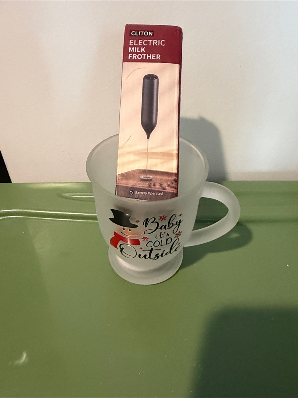 Electric Milk Frother & Christmas Mug Bundle